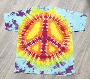 Vintage Oneita Peace Sign Tye Dye T Shirt Single Stitch NEW Rainbow USA Size XL